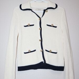 LOFT Ivory and Ebony Knit Sweater